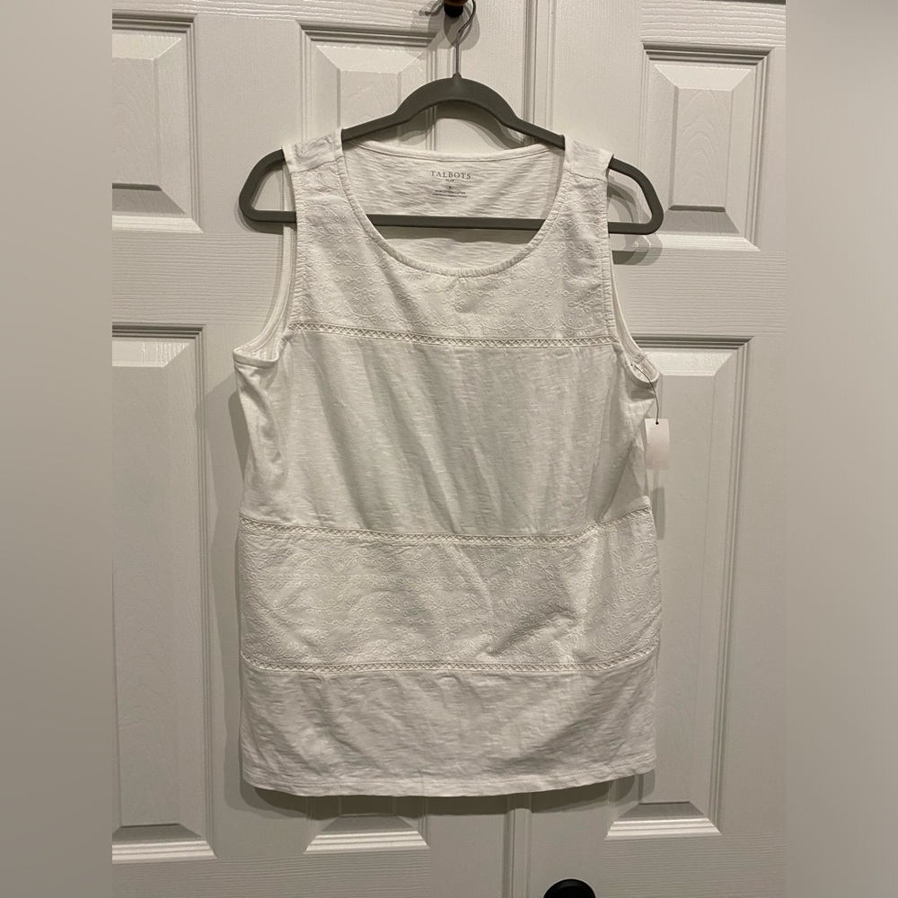New! Talbots EYELET TRIM SHELL womens tank top size X white